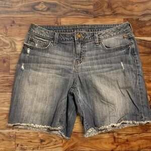Jennifer Lopez Washed Gray Distressed Denim Shorts